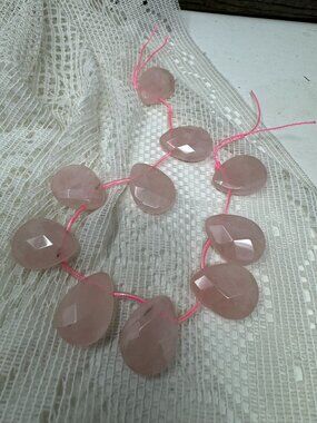 Rose Quartz Briolette Teardrop Beads Strand Faceted Gemstone Teardrops Jewelry M